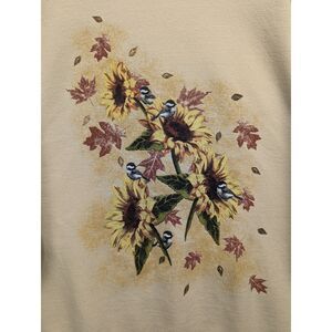 VTG Gildan Sunflower Chickadee Sweatshirt Size XL Granny 90s Y2K Relaxed Beige